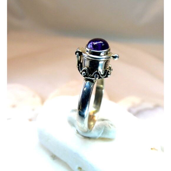 Amethyst Sterling Silver Poison Ring Wiccan Sz 7.75 - Picture 4 of 9